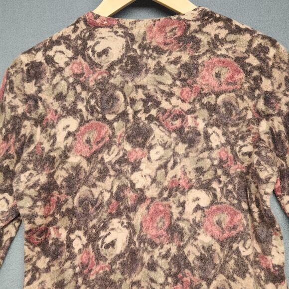 Sarah Spencer Sweater Womens Large Brown Pink Floral Angora Wool Cardigan Roses - Picture 11 of 14